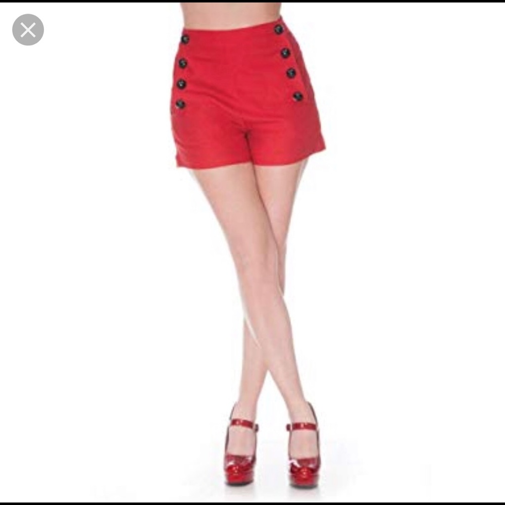 High-Waist Red Button Sailor Shorts
